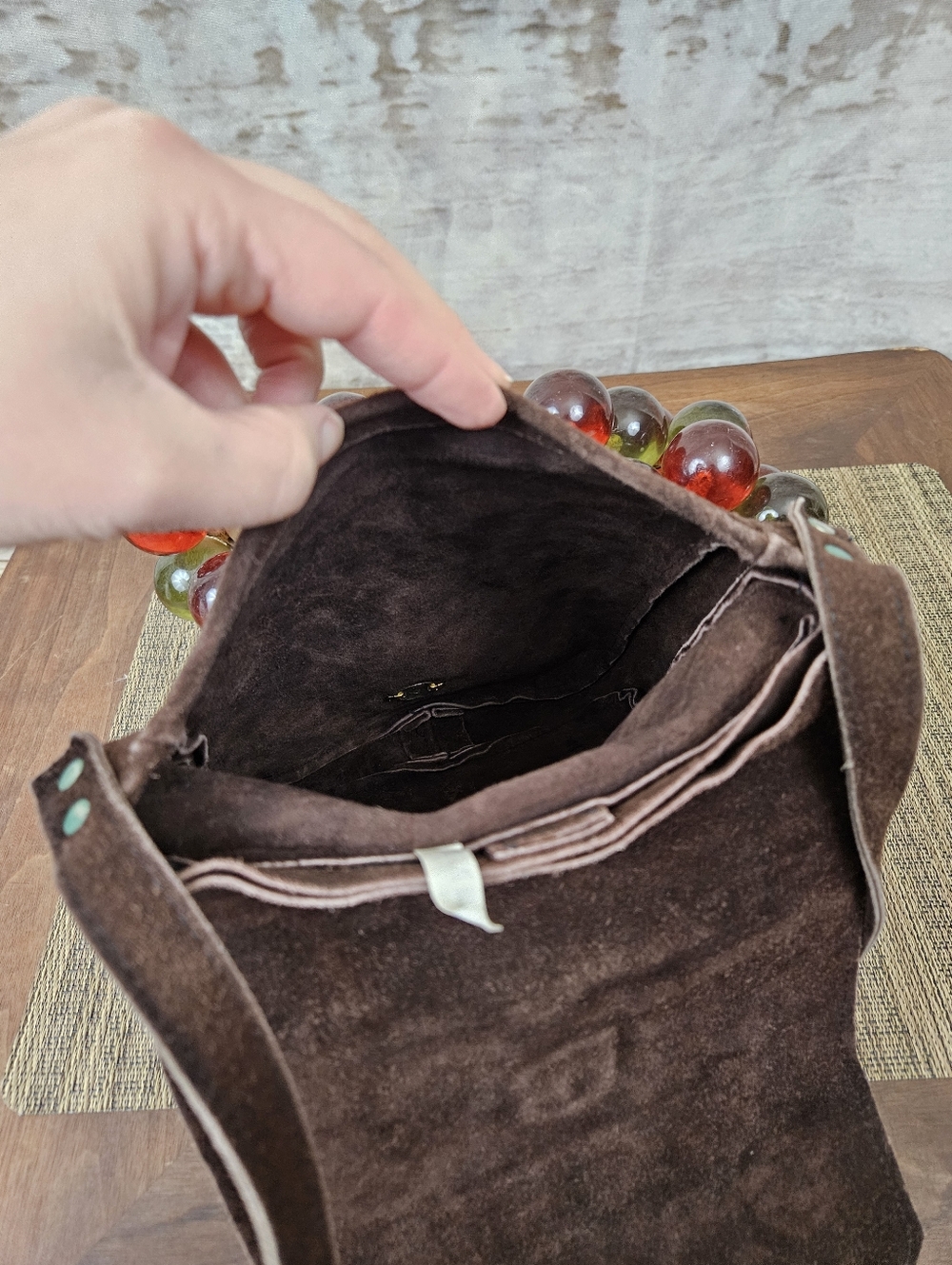 Vintage Leather Suede Purse Shoulder Bag Chocolate Brown Made in Spain VTG Boho - Picture 8 of 12